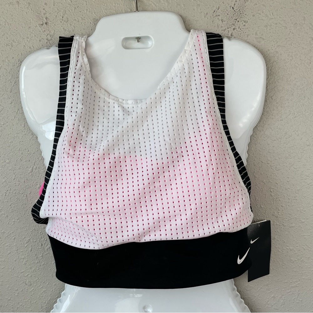 Nike White and Pink Perforated Sports Bikini Top with Black Band